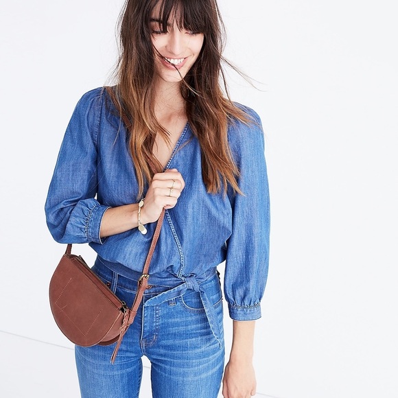 MADEWELL Wrap Chambray Denim Top - Picture 2 of 9